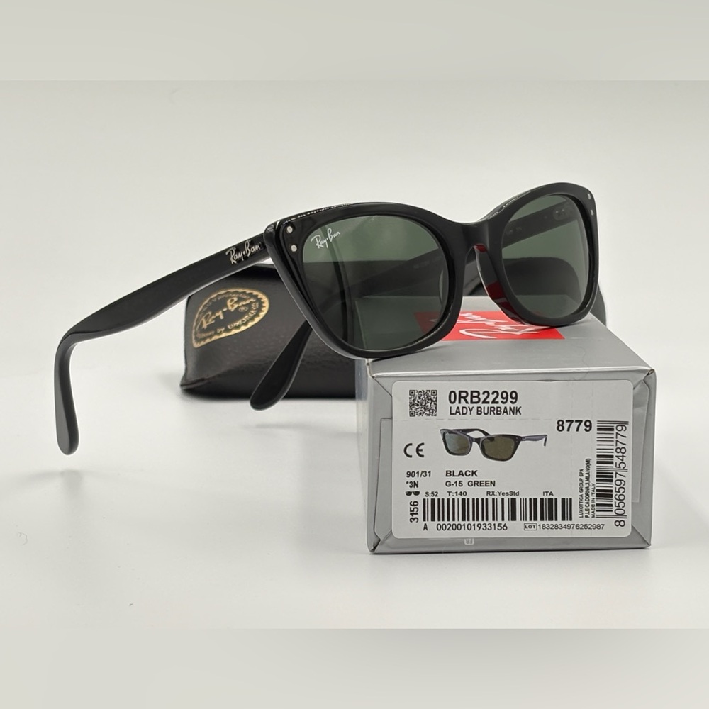 Women’s Ray-Ban Lady Burbanks RB2299 Black Frame “Hailey Bieber” Cat Eye Frame - Picture 4 of 10